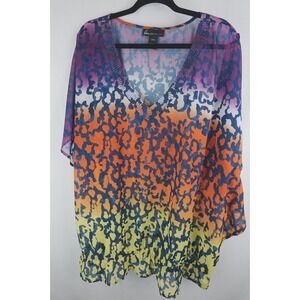 Lane Bryant 22/24 Sequin V-Neck Sheer‎ Leopard Ombre Tunic Top Plus Size